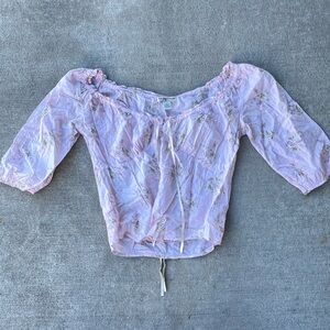 Vintage 90s polo Ralph Lauren boho lacy peasant blouse short sleeve top pastel